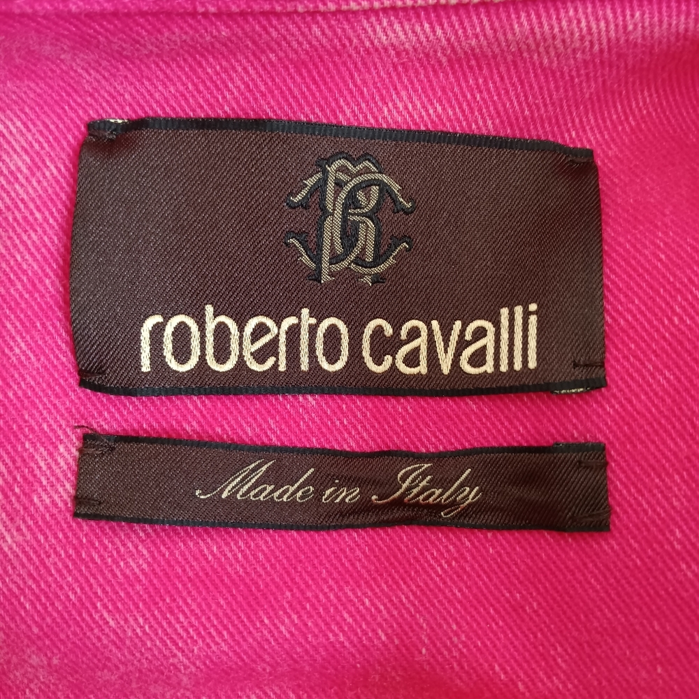 Roberto Cavalli Pink Acid Washed Denim Western Style Long Sleeve Mini Dress - Picture 11 of 13